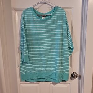 Christopher & Banks Aqua and White Striped Top